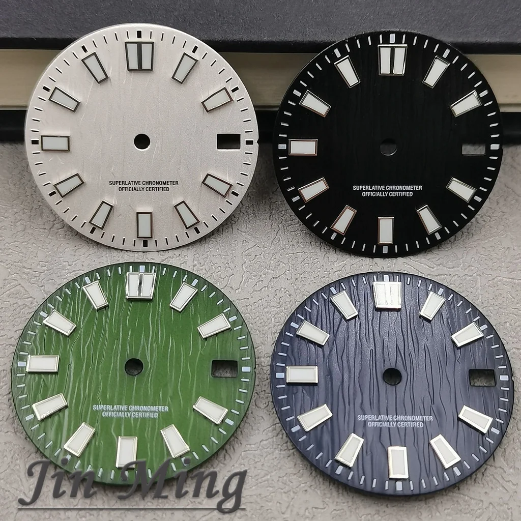 جودة عالية 28.5 مللي متر أبيض أخضر أسود أزرق نافذة التاريخ الأخضر مضيئة العقيم الهاتفي صالح NH35 /NH36/4R/7S الحركة التلقائية