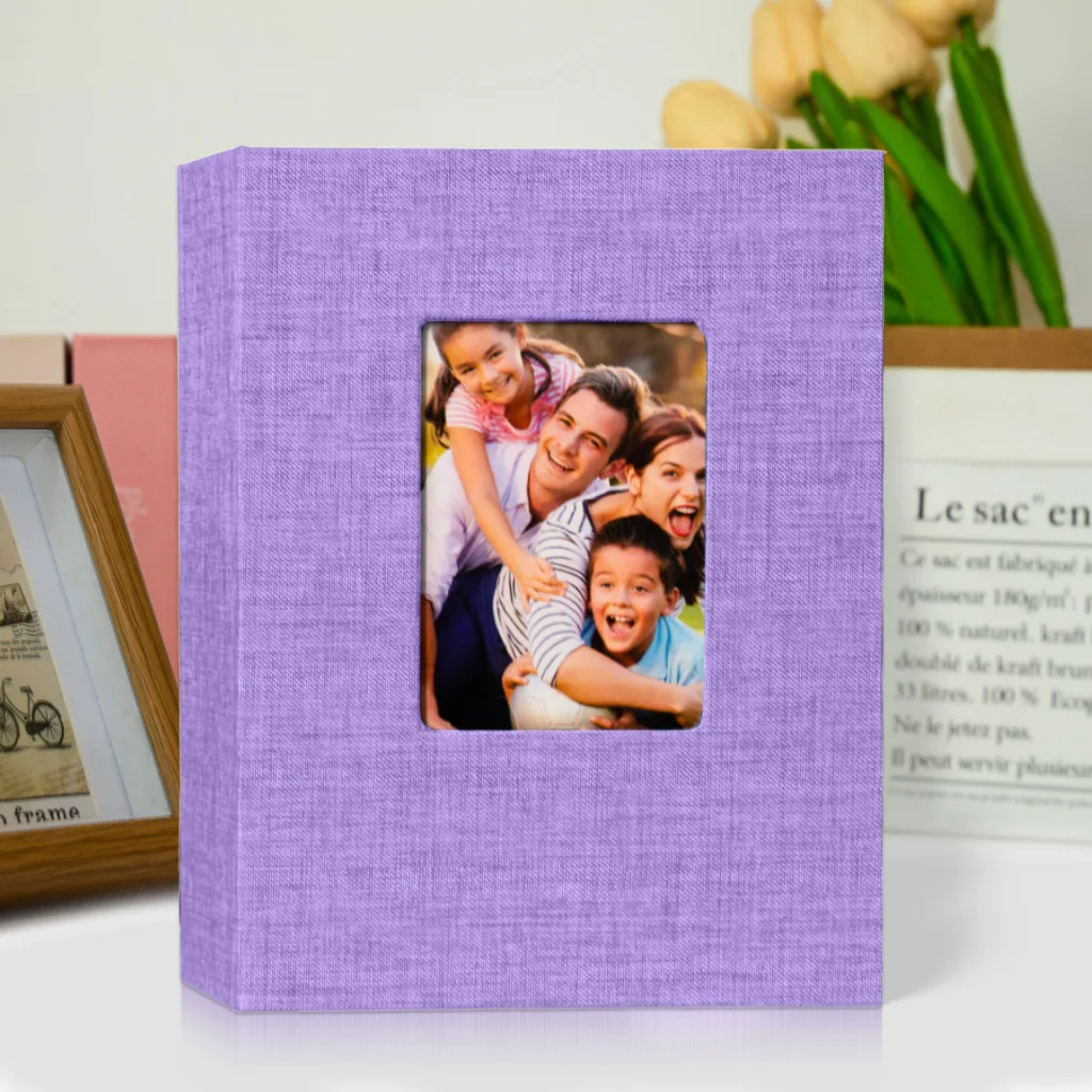Linen Photo Album Holds 100pcs 7 Inch Photos, Front Display Window,for Family Portraits, Kids Daily Shots,Travel &Room Decor