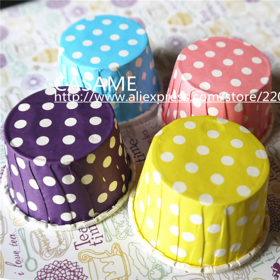 100pcs Mini Small Color Polka Dot Paper Cake Cup Cupcake Bake Cupcake Muffin Cases Muffin Holder  Wedding Decoration