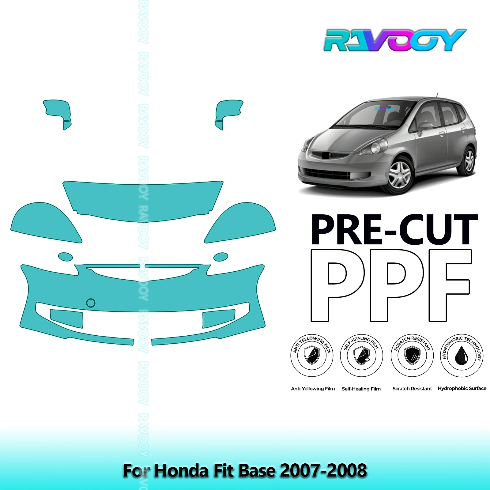 For Honda Fit Base 2007-2008 Partial Front 8.5Mil Pre-Cut Paint Protection Film PPF Stone Chip Kit | Clear/Matte/Black Options