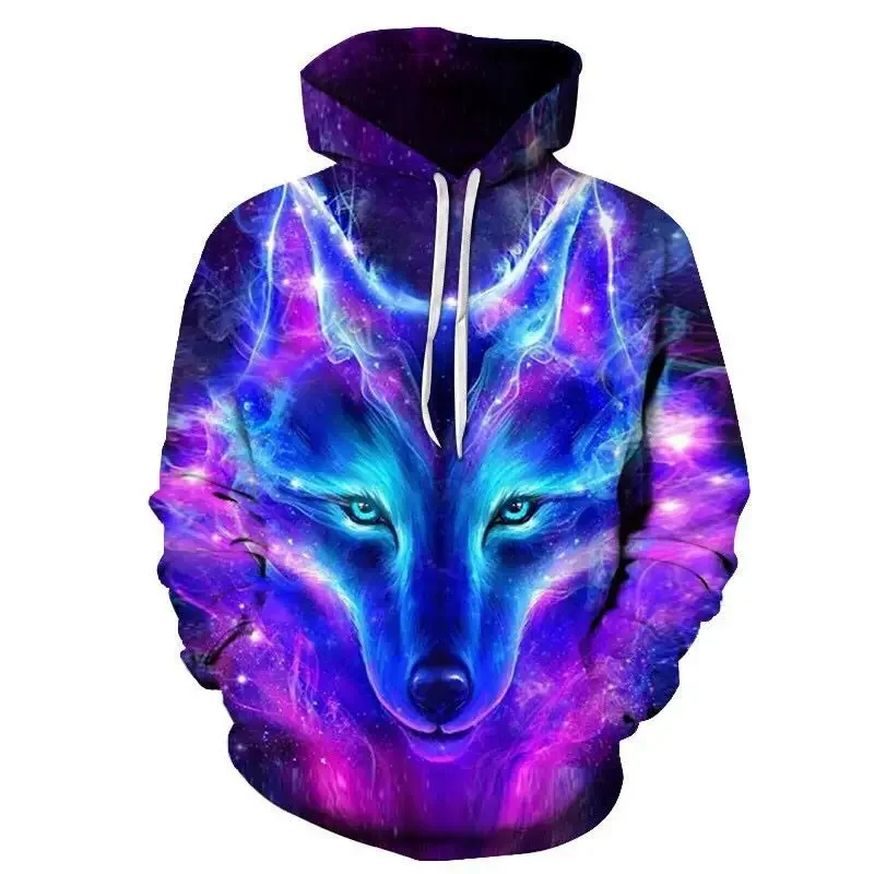 2025 Spring and Autumn Men's Junior Wolf Hoodie Fashion 3D Wolf Print Loose Street Wear Funny Animal Street Hip Hop Sweater