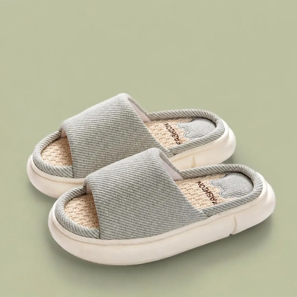 Breathable Women's Linen Slippers Sweat-wicking Anti-slip Soles Home Slippers Wear-resistant Comfortable Platform Slippers