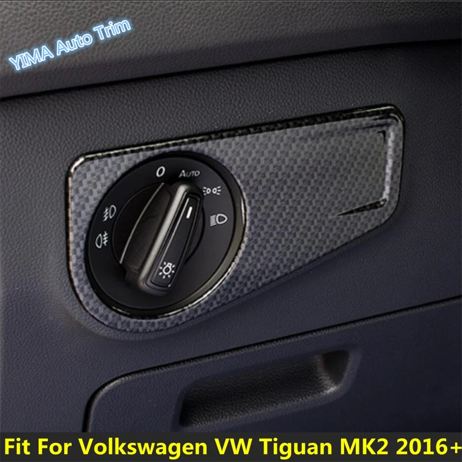

ABS Auto Head Light Lamp Switch Button Panel Decor Cover Trim For Volkswagen VW Tiguan MK2 2016 - 2022 Carbon Fiber Accessories