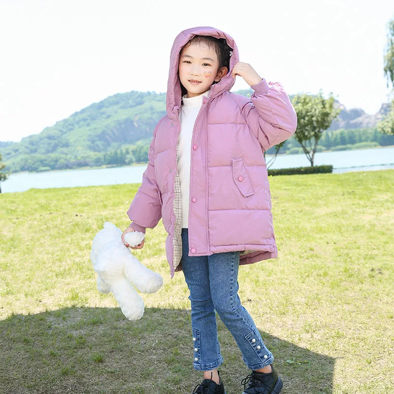 

Children's down and cotton jacket, boys' medium to long thick cotton jacket, girls' Korean version down jacket, baby hooded soli