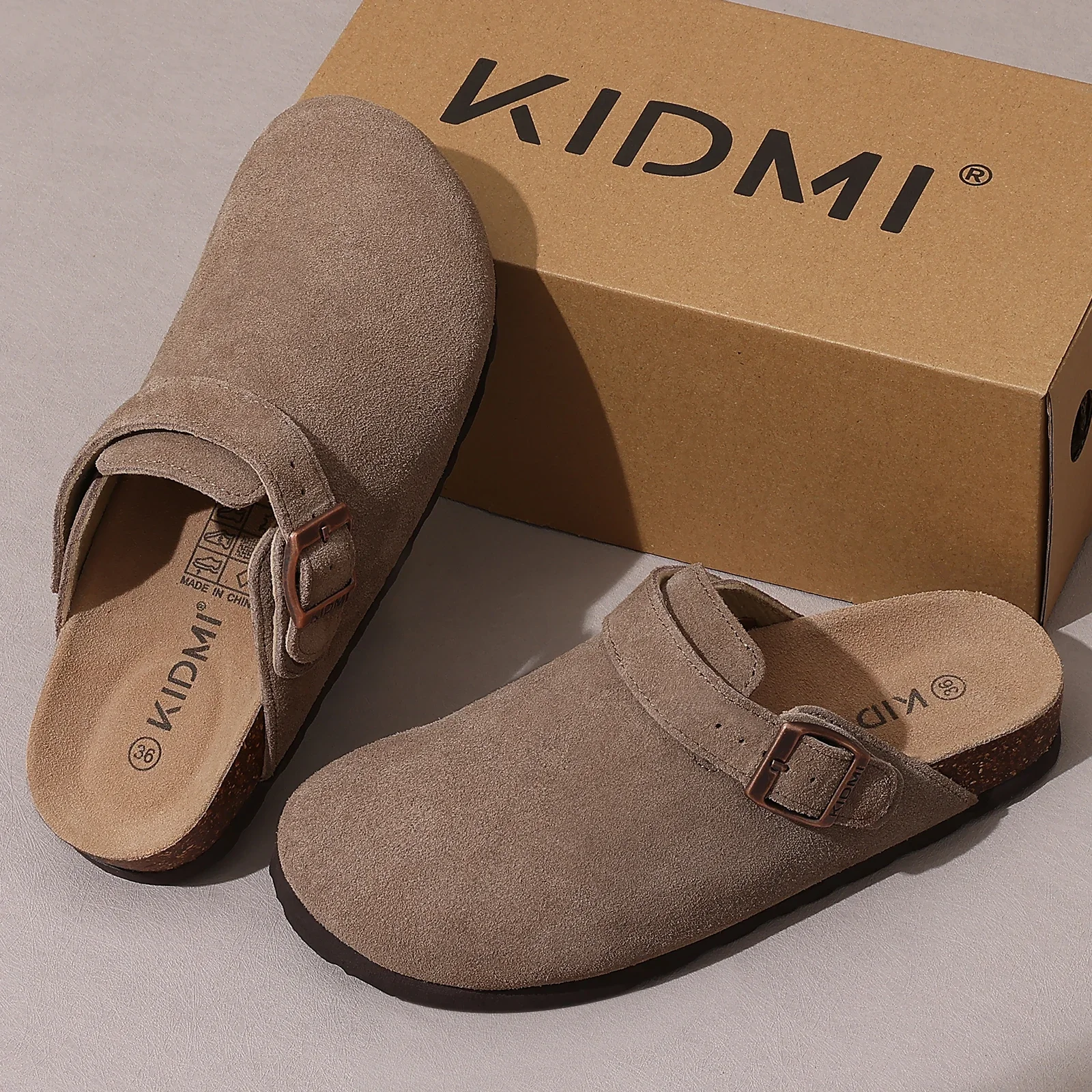 

NEW 2026 Women Cow Suede Clogs With Adjustable Buckle Cork Leather Mules Comfortable Slip on Women Slippers Outdoor Cork Clogs