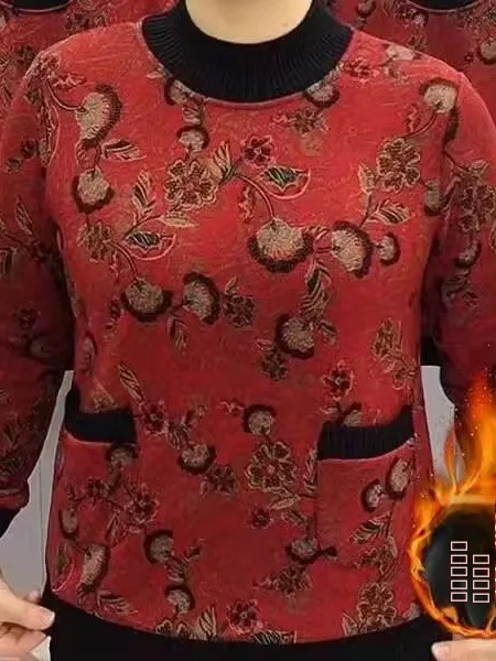 厚手フリースレディースベースシャツ秋の新スタイル扇葉花韓国版オールマッチ保温ボトムシャツポケットハンカチ付き