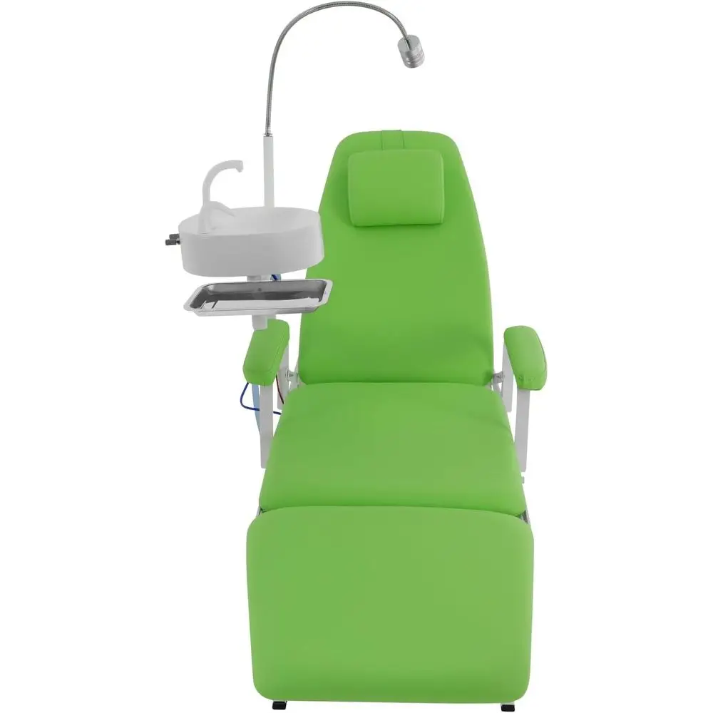 

Green Portable Dental Patient Chair with LED Lamp, Tray, and Waste Basin for Hospitals and Clinics