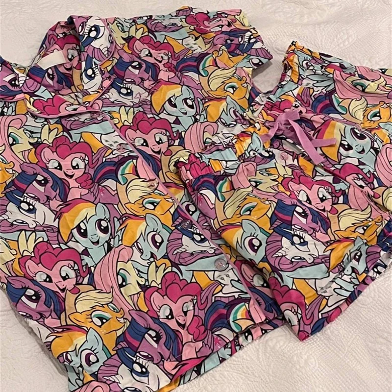 My Little Pony-Conjunto de pijama de manga corta de dibujos animados Kawaii, ropa de casa cómoda y transpirable, conjunto de 2 piezas