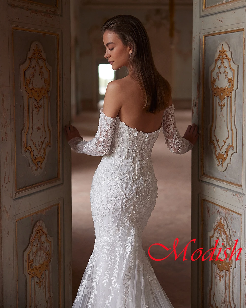 Robe de mariée en Tulle blanc personnalisée, exquise, sans bretelles, manches longues, traîne chapelle, fermeture éclair au dos, robe sirène