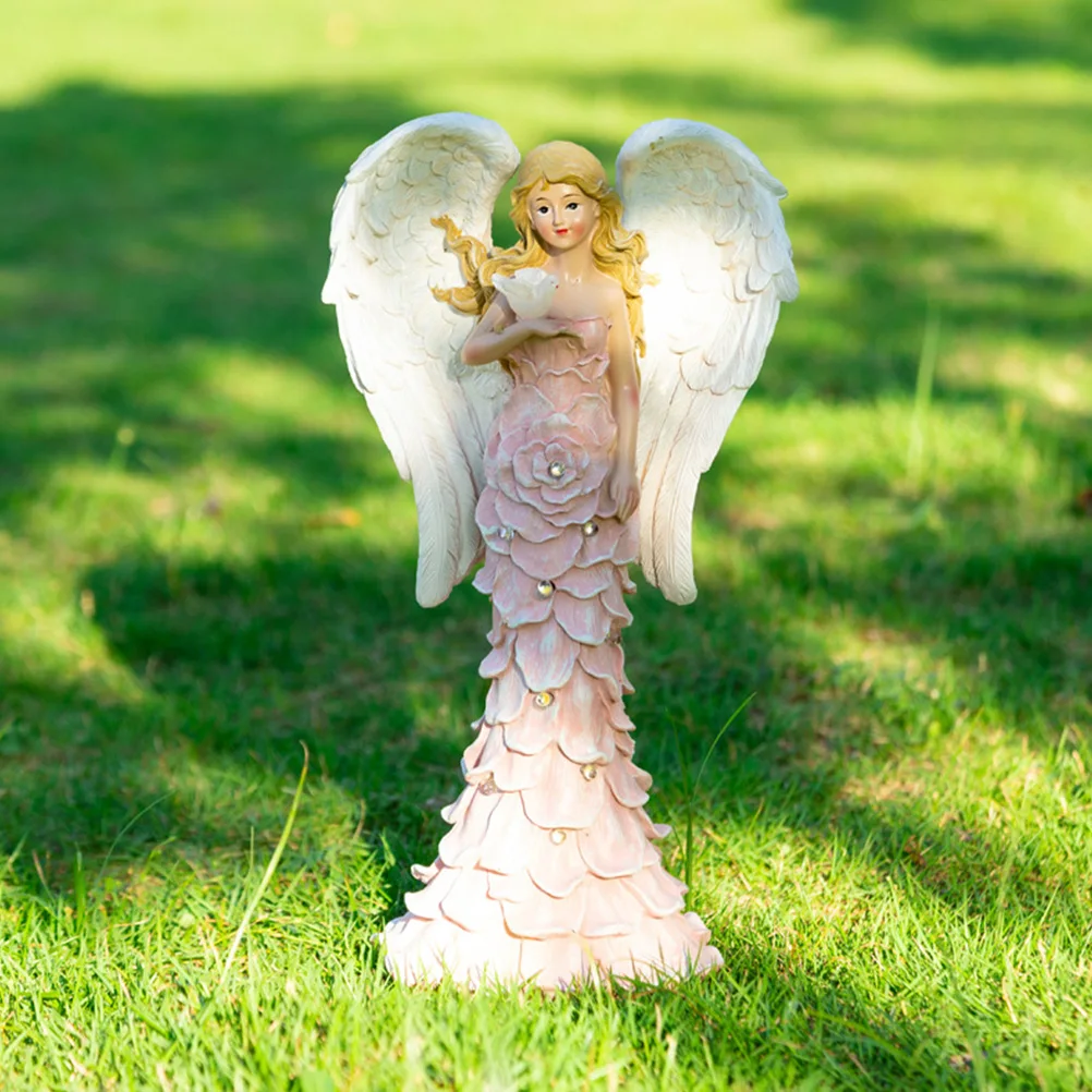 

Solar Light Statue Resin Angel Statue Sculpture Angel Figurine Solar Powered Outdoor Light Adornment Landscaping Decor