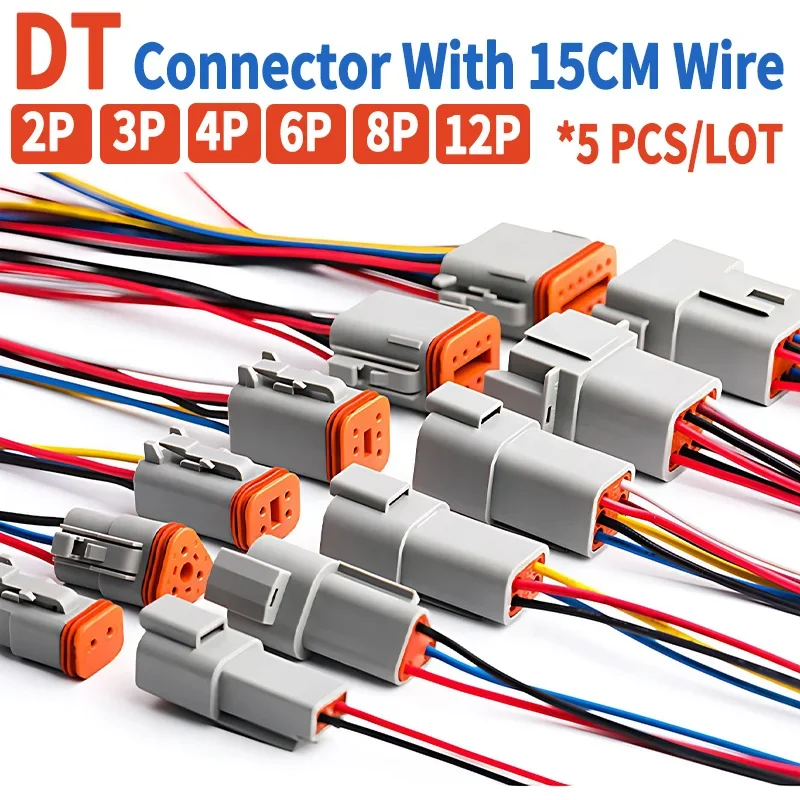 5 Sets Deutsch DT Connector with 15cm Wiring Harness DT06-2S/DT04-2P 2P 3P 4P 6P 8P 12P Waterproof Electrical Connector