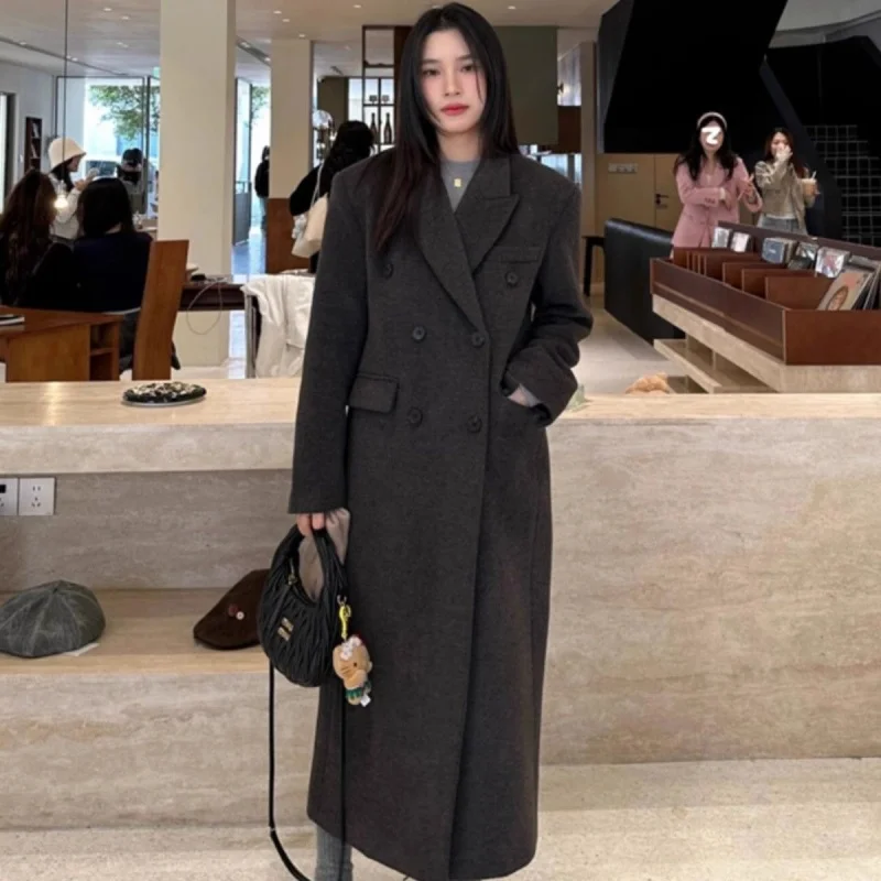 معطف صوفي رمادي للنساء لخريف وشتاء 2025، معطف جديد راقي، صوف صغير، سميك، طراز هيبورن #1