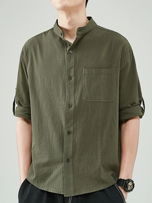 

Мужская летняя тонкая повседневная рубашка из хлопка и льна свободного кроя в городском стиле, дышащая, на пуговицах, для молодежи, на каждый день