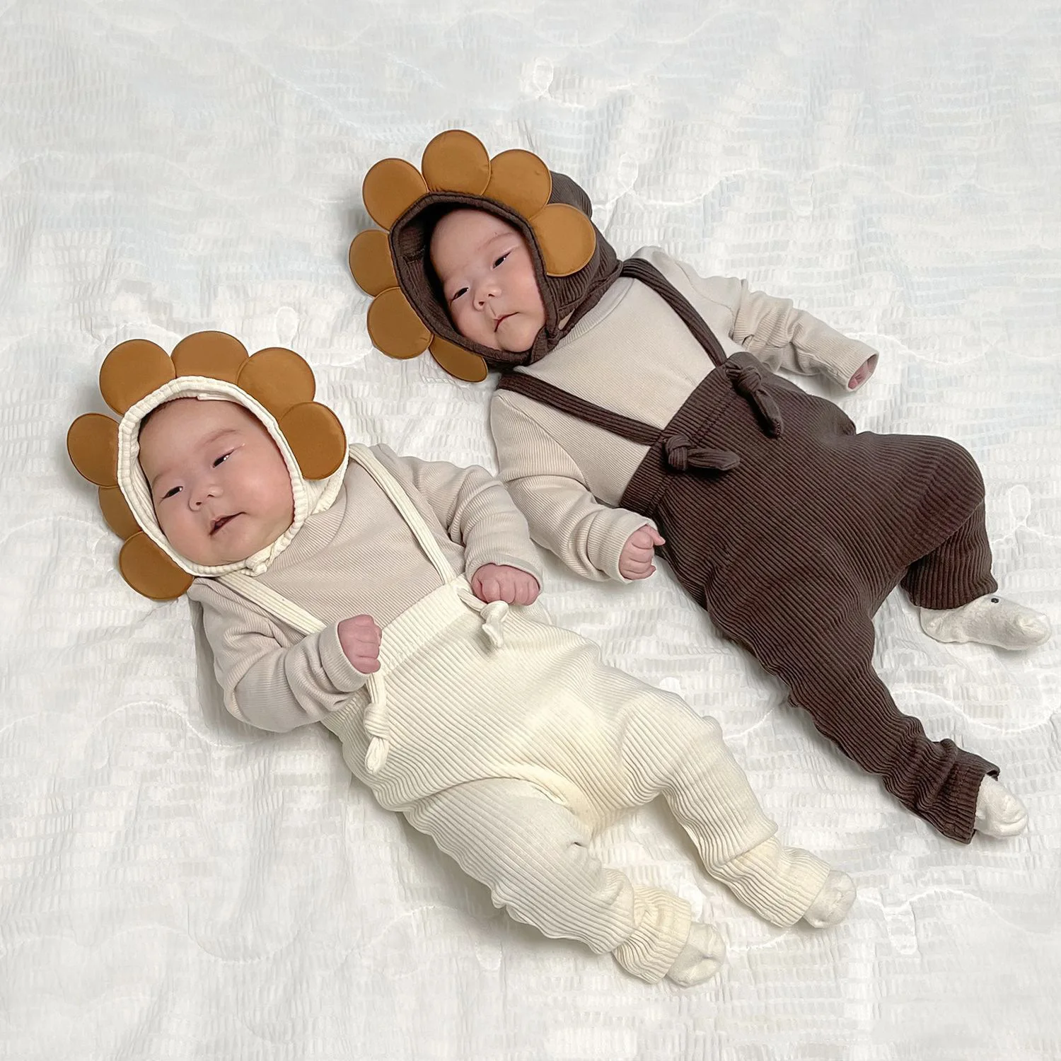 2025 Spring New Baby Solid Leggings Cotton Infant Overalls Boy Girl Casual Strap Pants Children Trousers Toddler Sunflower Hat