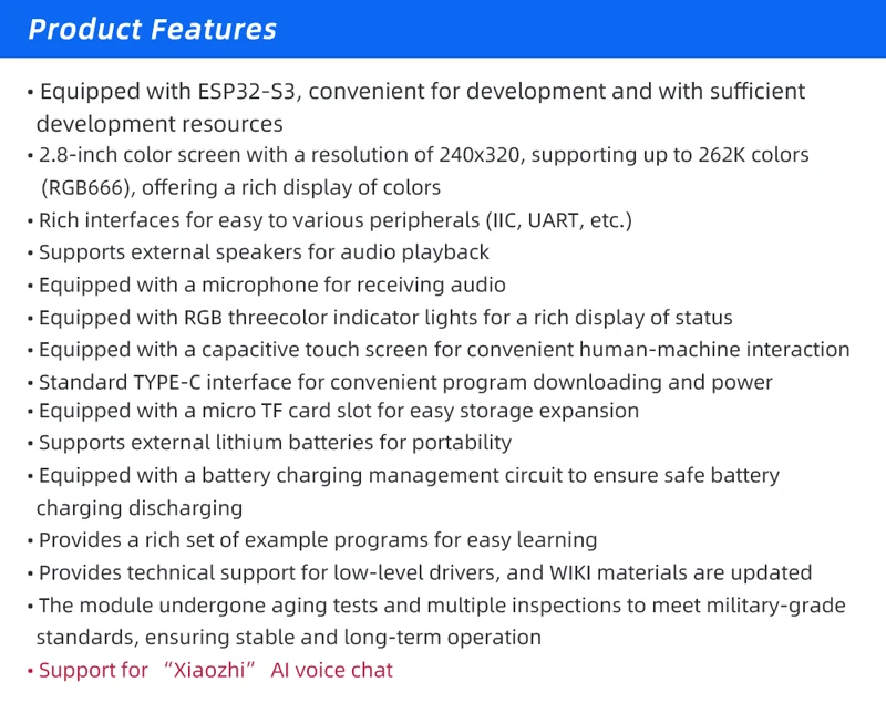 ESP32-S3 Entwicklungsboard mit 2,8 Zoll IPS Touchdisplay für Arduino LVGL GUI, unterstützt WiFi, BT, Xiaozhi AI, Roboter-Chat, Deepseek – Detail 10