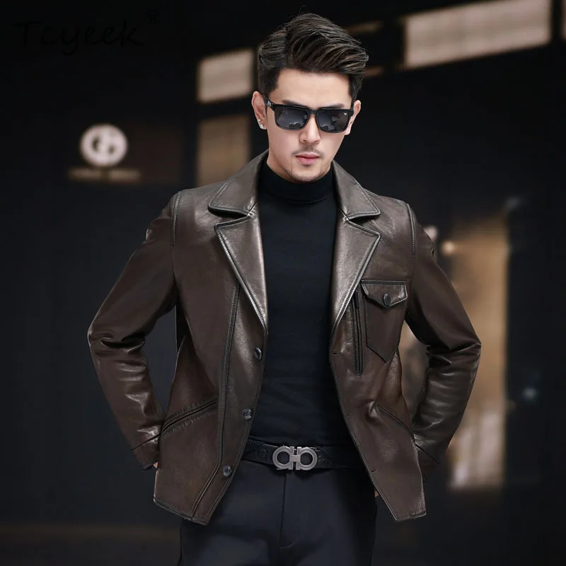 Tcyeek Top Layer Real Leather Jacket Men Clothing Autumn Sheepskin Motocycle Coat New Style Mens Coats Chic Jaqueta De Couro