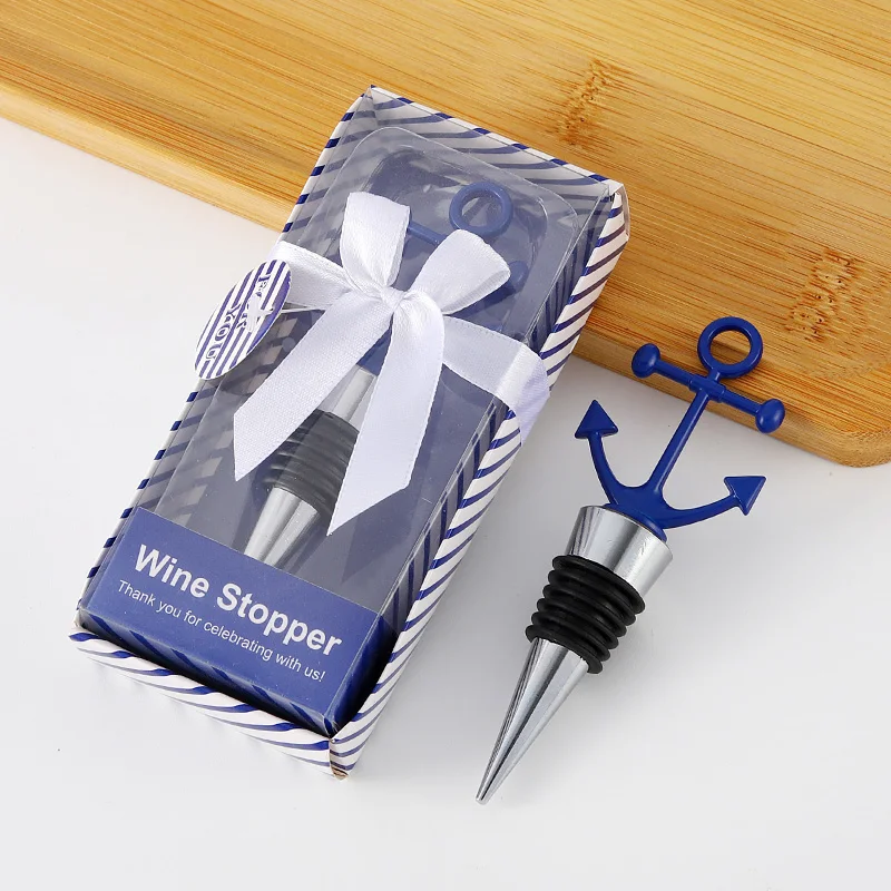 

10PCS x Wholesales Something Blue Theme Anchor Wine Stopper in Gift Box Beach Wedding Favors Decorative Bottle Stoppers