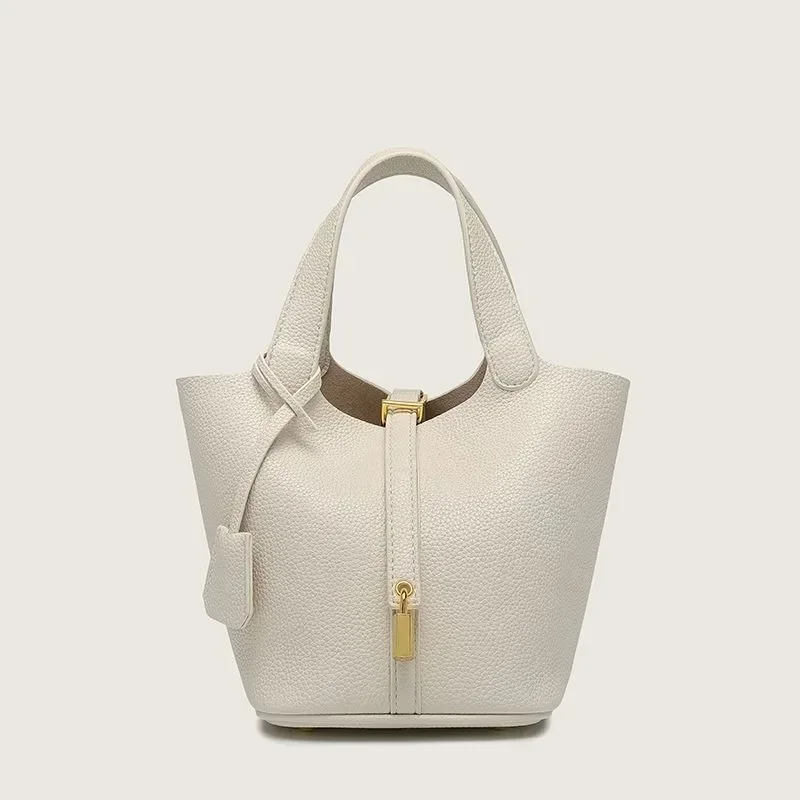 Bolso de mano de cuero suave para mujer, gran capacidad, patrón de lichi, nuevo estilo, cesta de comestibles, estilo europeo y americano