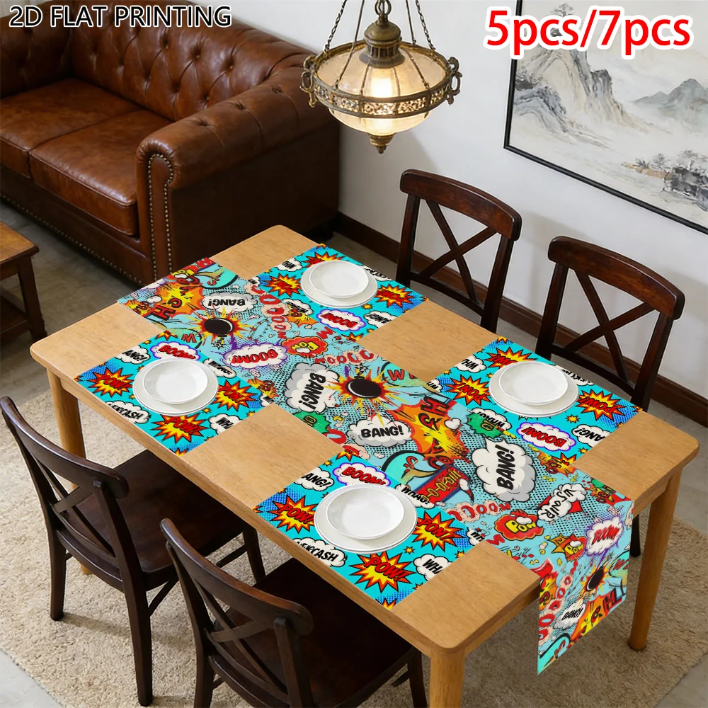 1pc Pop Art Comic Boom Bang Theme Graffiti Table Runner And Placemat For Dining Table Party Host Decor
