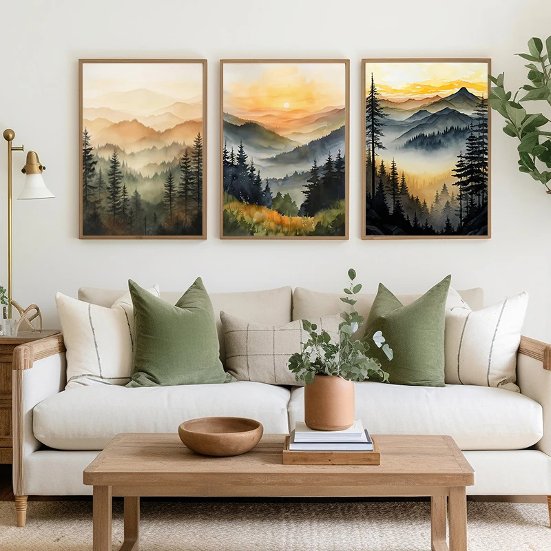 Watercolor Mountain Forest Misty Landscape Nature Inspired Art Poster Canvas Painting And Prints For Living Room Home Decor Gift