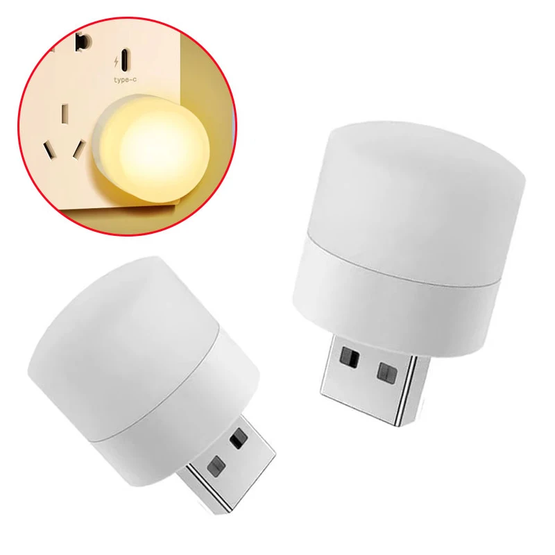 1/10Pcs USB Night Light Mini LED Night Light USB Plug Lamp Power Bank Charging USB Book Lights Round Reading Eye Protection Lamp