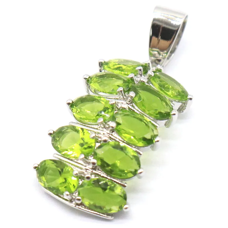 32x13mm Fantastic Swiss Blue Topaz Green Peridot Woman's Gift Silver Pendant