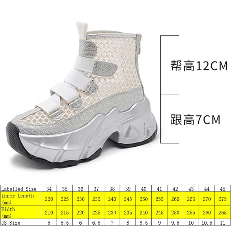 Fujin 7cm Air Mesh Denim 2024 Synthetic Breathable Ankle Boots Summer Hollow Ziper Boots Woman Fashion Shoes Comfortable Sandals