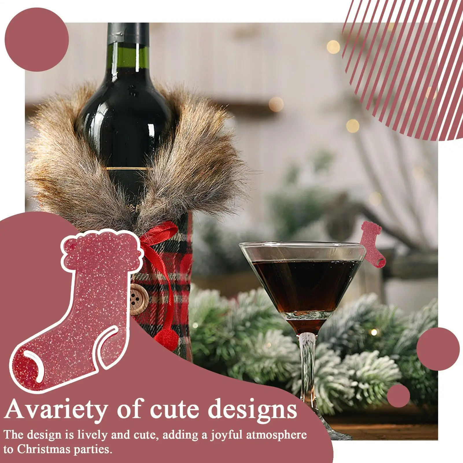 Wine Glass Markers 10 Pieces 2D Acrylic Christmas Glass Tag Decor Reusable Cup Tags For Party Tasting Drinking Beach Men Women