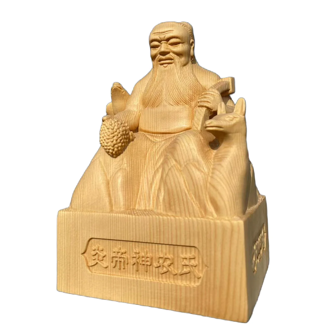 

Traditional Chinese Hinoki Wood Hand Carved Shennong Emperor Yan Statue Figurine - Agriculture Medicine God Deity Ornament Home