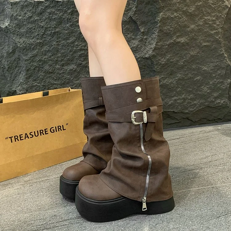 2026 Damen Herbst- und Winter-Mode Stiefel mit seitlichem Reißverschluss, Multifunktionale Retro-Plateaustiefel, Geeignet für Frauen – Detail 12