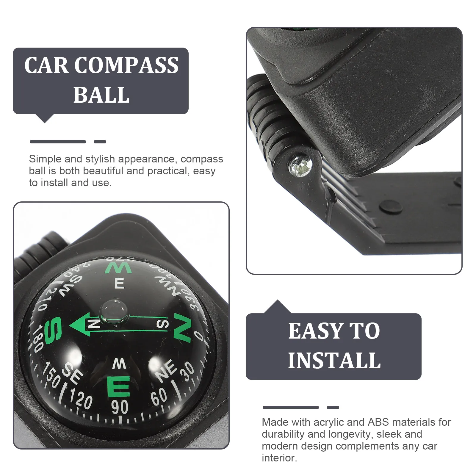 

Car Compass Ball Dash Mount Accurate Readings Stylish Design Marine Boat Compatible Compass for Boat Car Dashboard Accessories