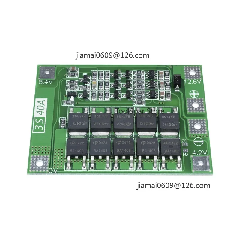 3S 12V 40A BMS Balancer Board, Li-ion Battery Protection Module with Balance Charging