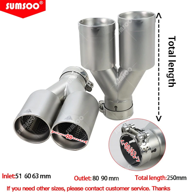 1 Pcs Universal Car Modify Muffler Tip V Shape Double Exit Exhaust Pipe Nozzle Decoration Stainless Tail Pipe