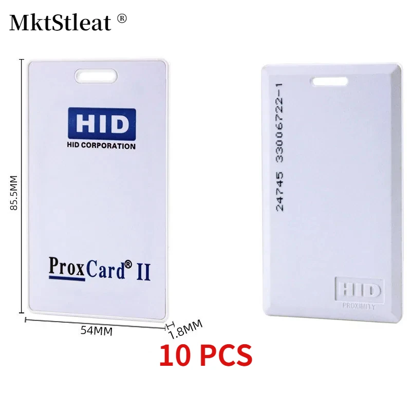 MktStleat H- ID  Thick Card, Thick Card, Pure White Card, HID PROX II, T5577, 125Khz, 10 Pcs