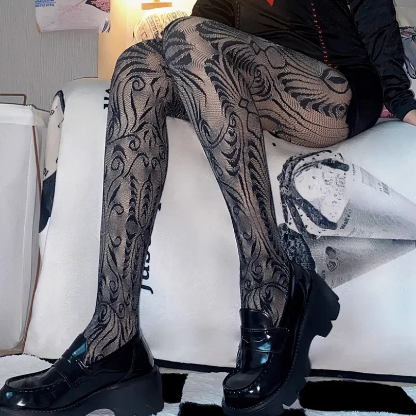 

Women Gothic Tights Sexy Harajuku Wind Fishnet High Waist Body Stockings Hot Girl Forest Eye Pattern Pantyhose femme collants