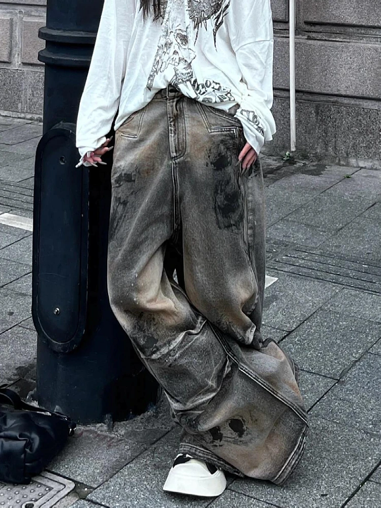 

Джинсы с широкими штанинами, длинные узкие эластичные свободные брюки для мужчин и женщин, повседневные прямые брюки полной длины StreetSle k...