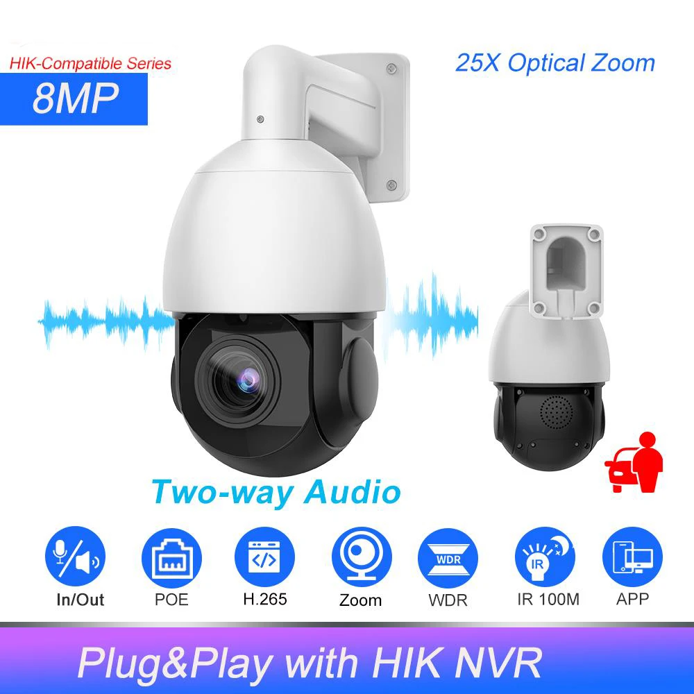 

Hikvision Compatible 8MP PTZ IP Camera 25X Zoom Human Auto-tracking Two-way Audio Outdoor Video Surveillance Camera app