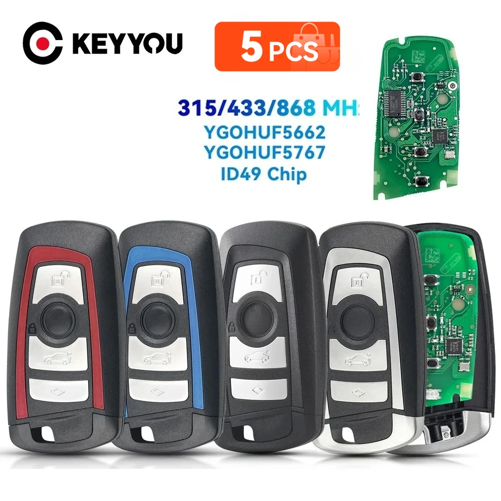 KEYYOU 5PCS HUF5662 HUF5767 2/3BTN Car Remote Key for BMW F 3 5 7 Series X5 X6 F20 F22 F30 CAS4 CAS4+ FEM BDC 315/434/868MHz