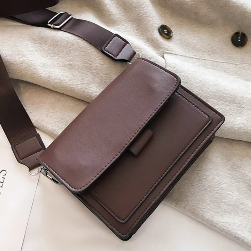 Women's Crossbody Bag New Small Square Bag Trendy Fashion Casual Simple Wide Shoulder Strap Retro One Shoulder Messenger Bag