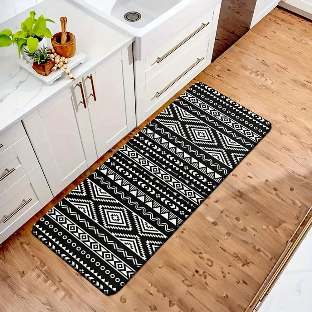 Ethnic Aztec Kitchen Mat Set 2PCS Non Slip Water Absorbent Floor Rug Washable for Kitchen Sink Boho Decor
