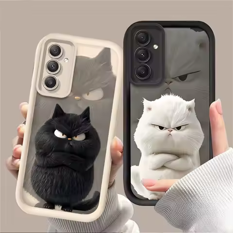 Cute Cool Black White Cat Phone Case for Samsung Galaxy A35 A55 A15 A25 A16 A06 A05 A05S A24 A13 A23 A12 A22 A32 A52 A71 A51 4G