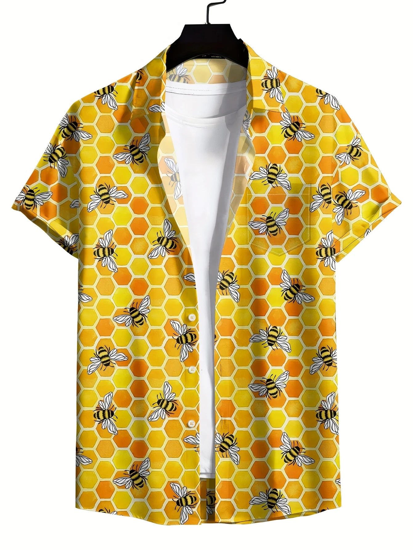 الرجعية هاواي النحل طباعة قميص للرجال عطلة عادية كم قصير مضحك قمصان الشارع الشهير موضة العسل الحشرات النحل بلوزة #3