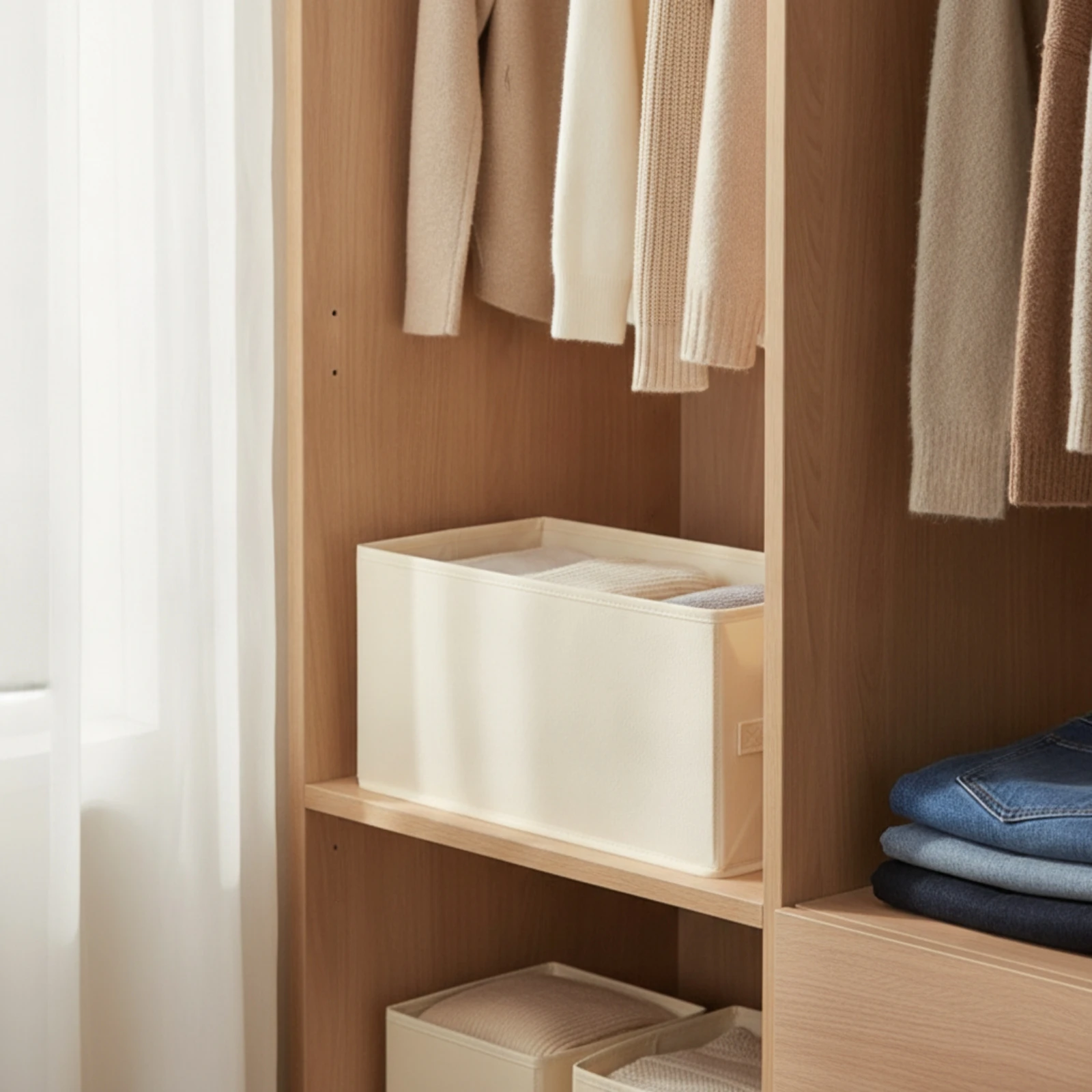 Cloth Storage Box Collapsible Foldable Storage Box Closet Shelf Organizer Bin Slim Space-Saving for Shelves