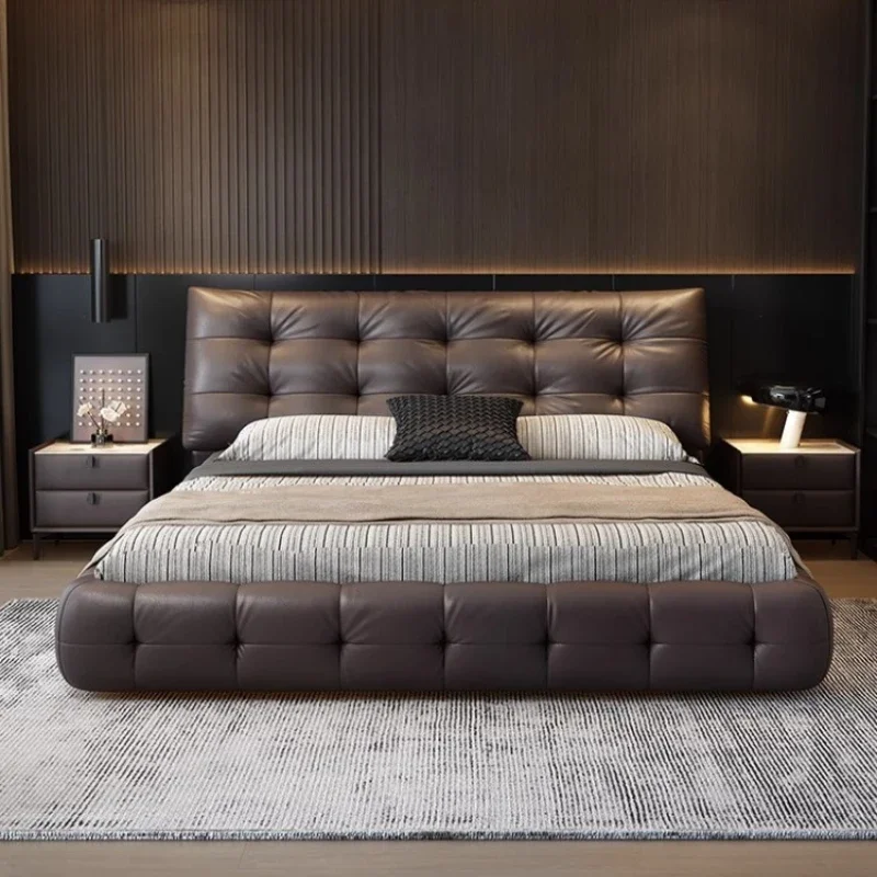 Grounding King Size Bed Leather Luxury Box Frame Platform Bed Minimalist Headboard Camas De Matrimonio Dormitorio Home Furniture