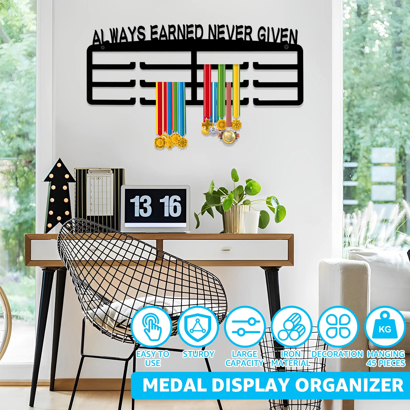 Medal Display Hanger Wall Mounted Iron Triathlon Running Sports Medal Display Rack Decorative Medal Holder for 30-45 Medals New