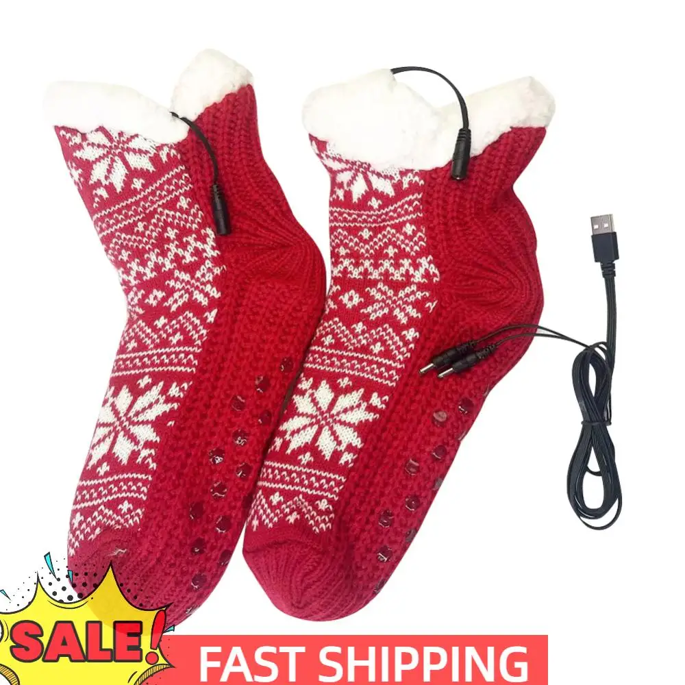 

Мягкие вязаные носки с USB-подогревом, нескользящие пушистые носки-тапочки, плюшевые носки-тапочки, уютные постельные тапочки, ковровые носки на Рождество