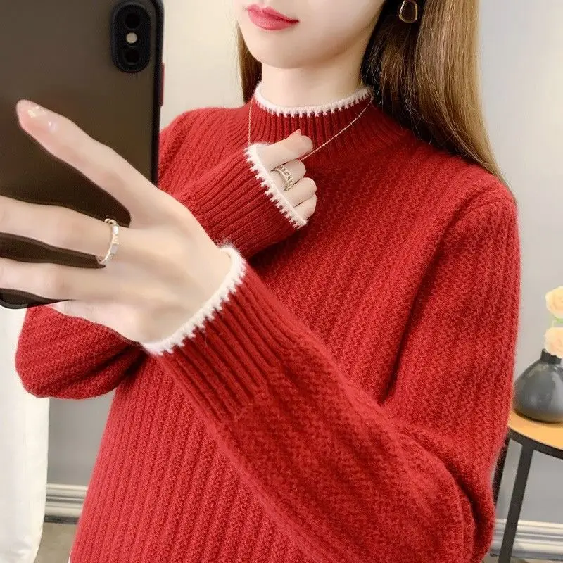 Women's Long Sleeve Top Fall Clothes Sweater For Woman Clothing Half High Pullover Korean Fashion Knitted Sweater In Autumn