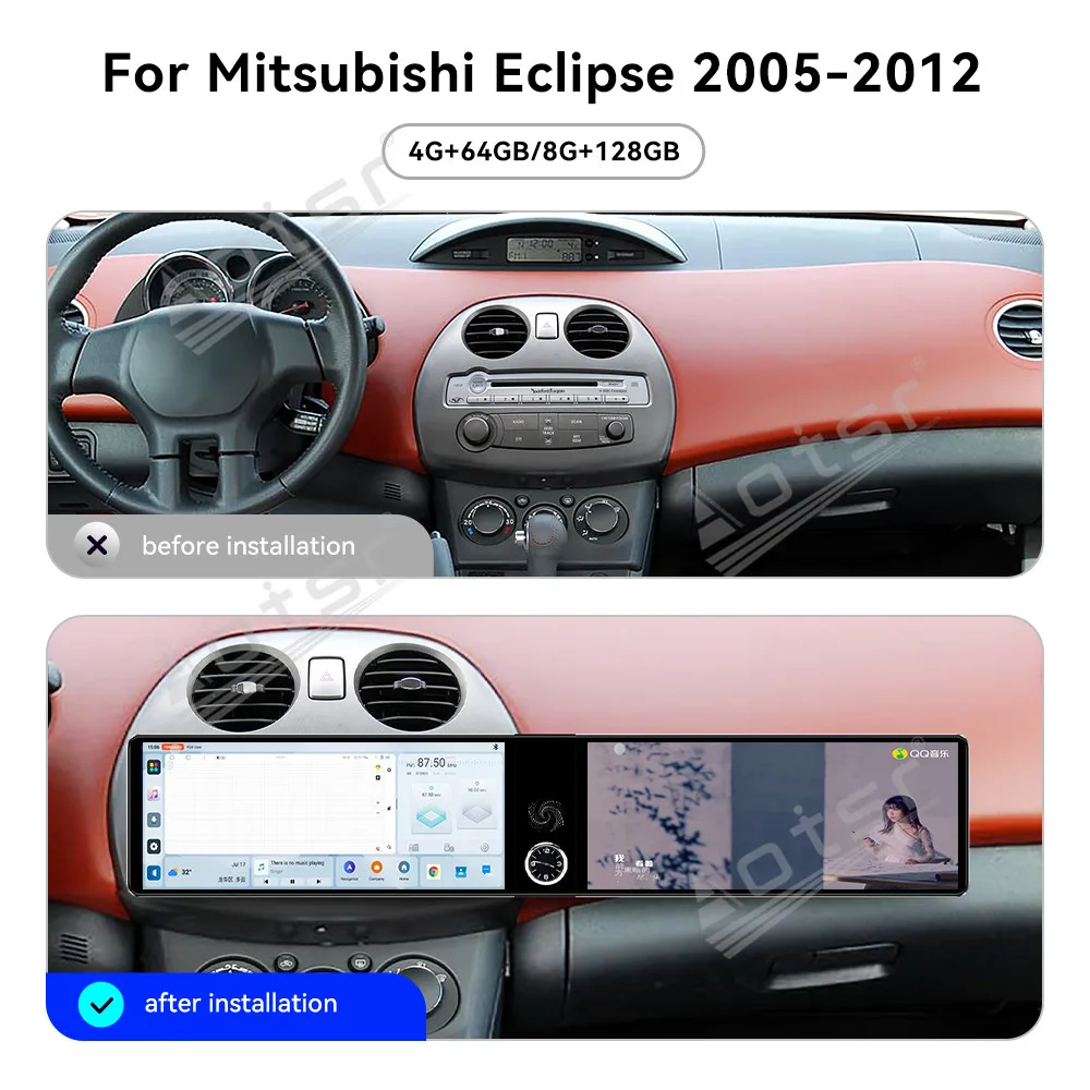 Radio para Auto con Pantalla Doble Android 13 de 12.3 Pulgadas para Mitsubishi Eclipse 2005-2012, Reproductor Multimedia, GPS, Navegación, Carplay