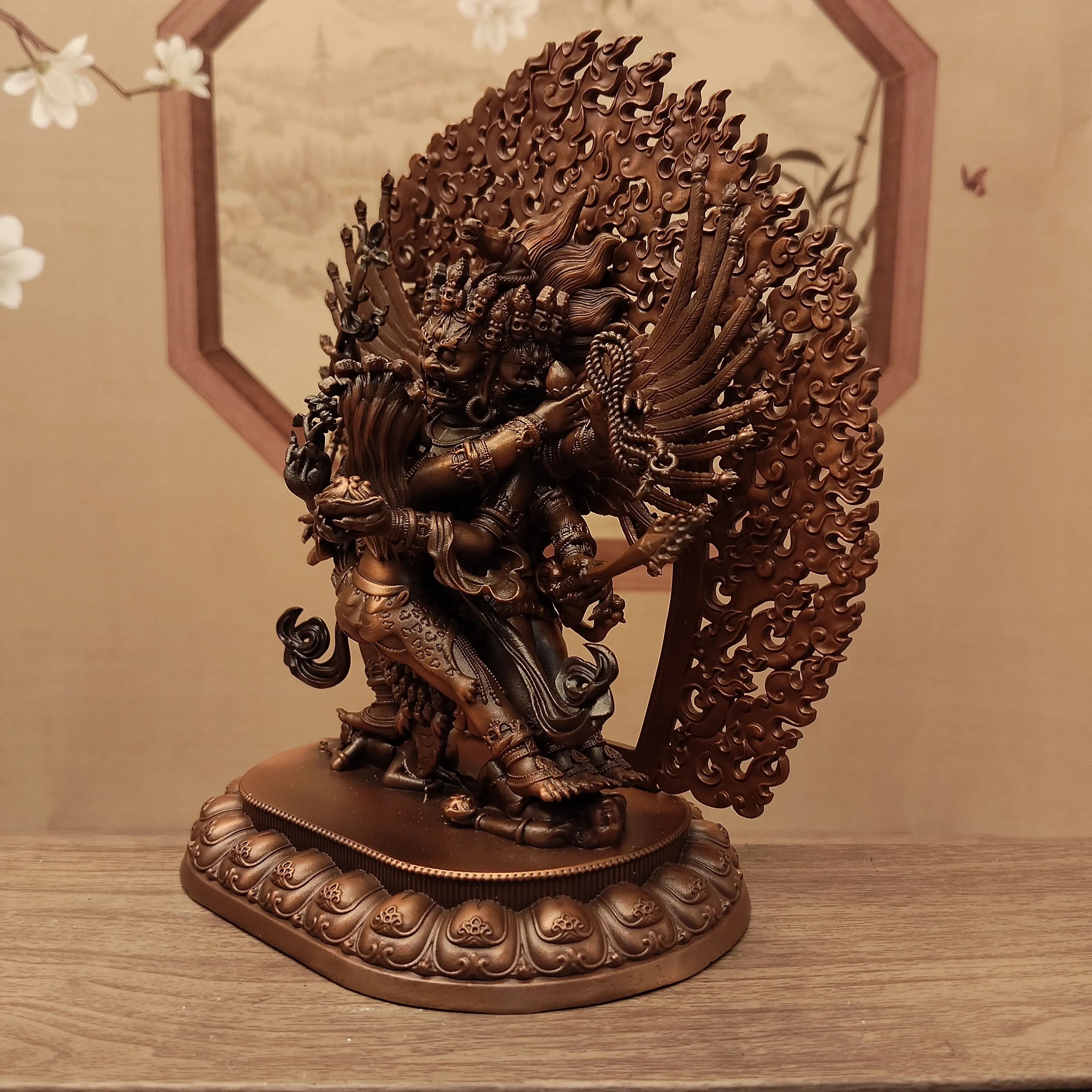 Tibetan Vajrayana Red Antique Copper Hayagriva Horse-Faced Deity Statue 15cm Home Altar Desktop Blessing