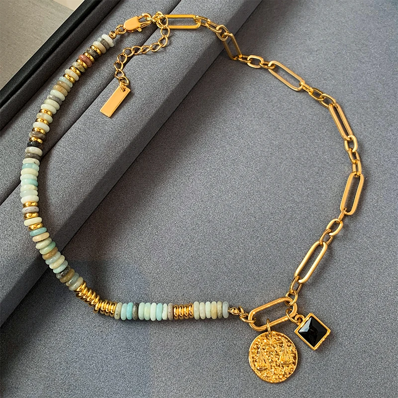 Constellation natural stone beaded light luxury luxury exaggerated sweater chain